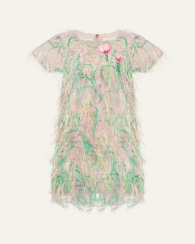 Girl's Rainbow Tassel Short-Sleeve Dress, Size 3T-12